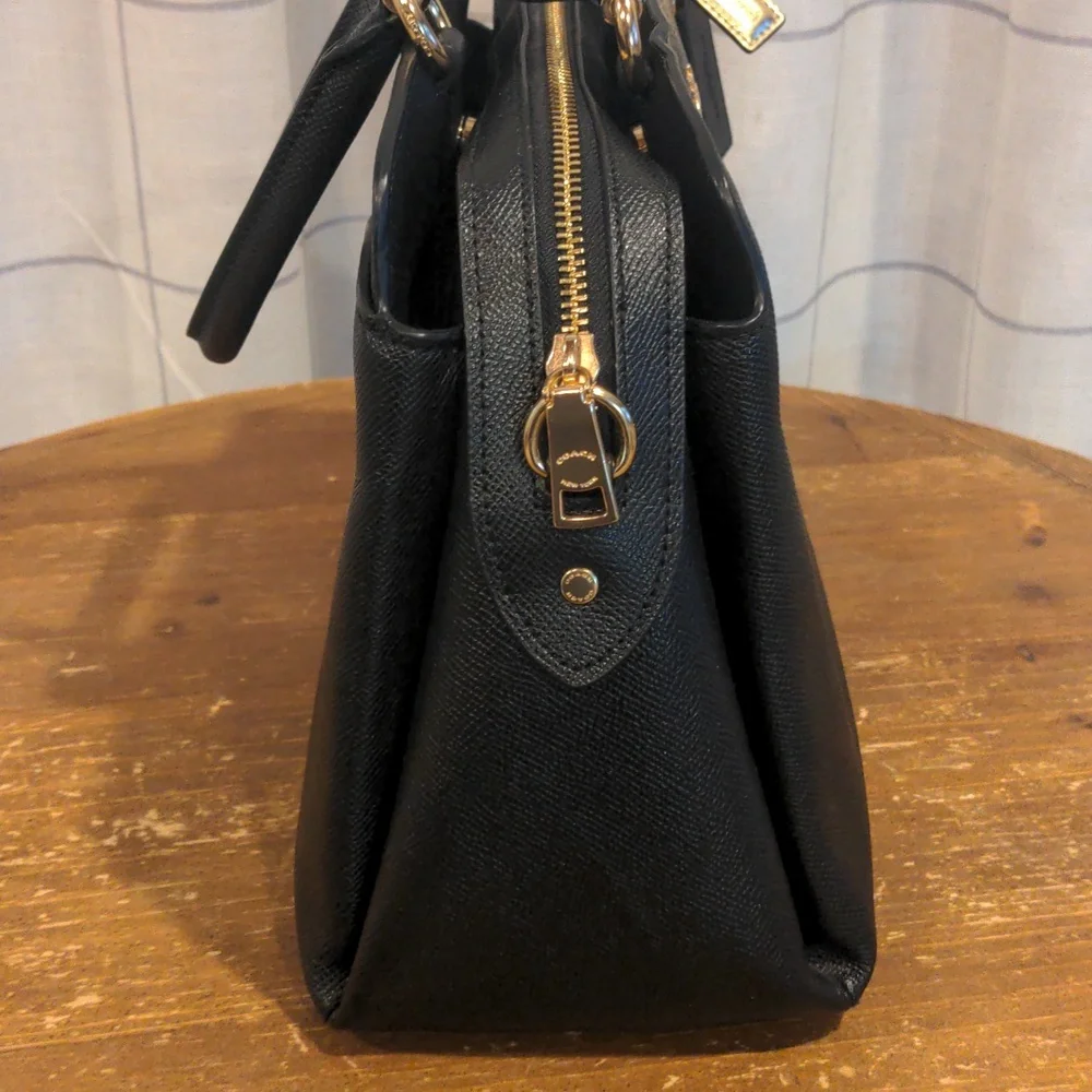 Coach Lillie Carryall Black Crossgrain Leather Satchel Crossbody Bag - Picture 5 of 13